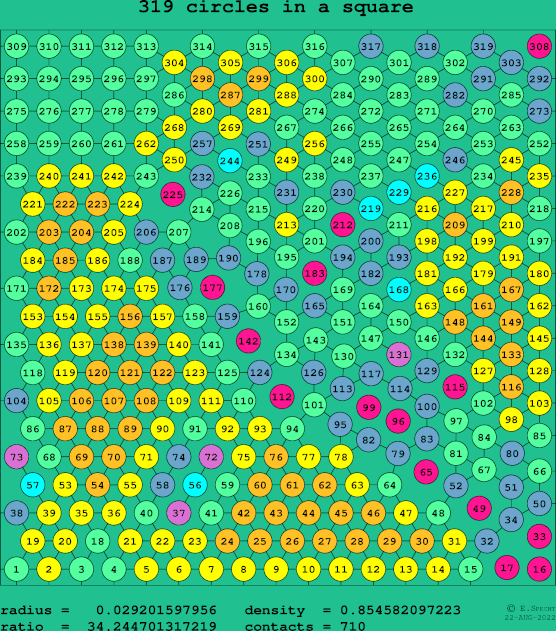 319 circles in a square