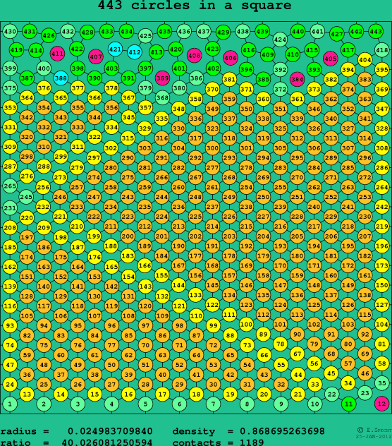 443 circles in a square