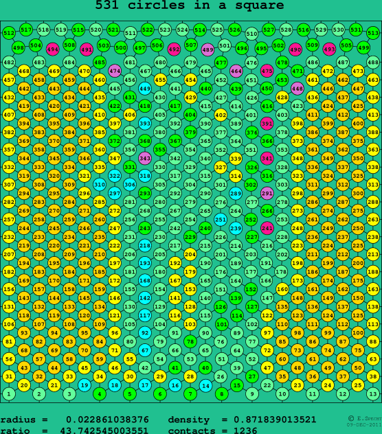 531 circles in a square