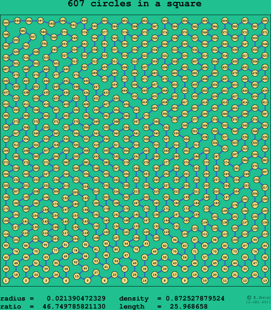 607 circles in a square