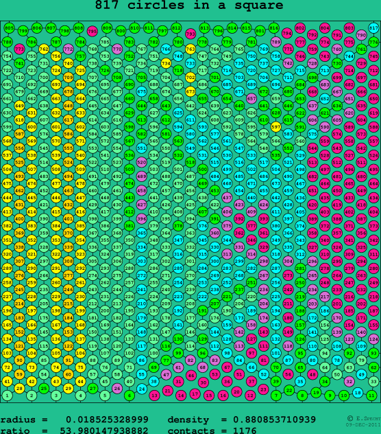 817 circles in a square