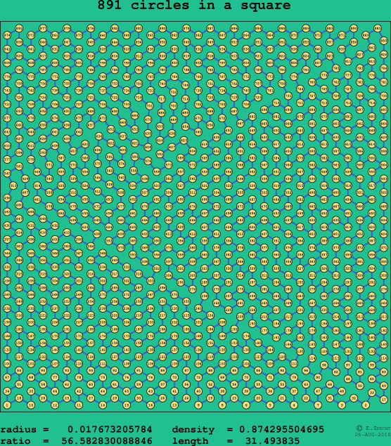 891 circles in a square