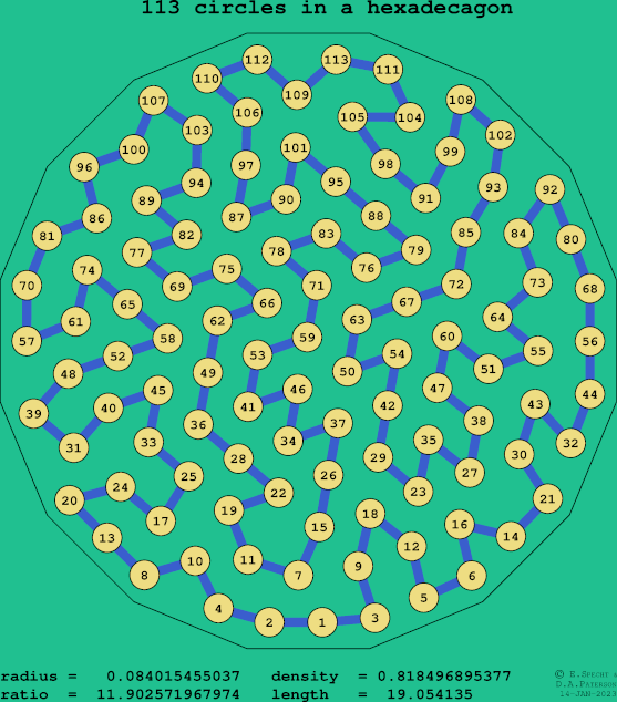 113 circles in a regular hexadecagon