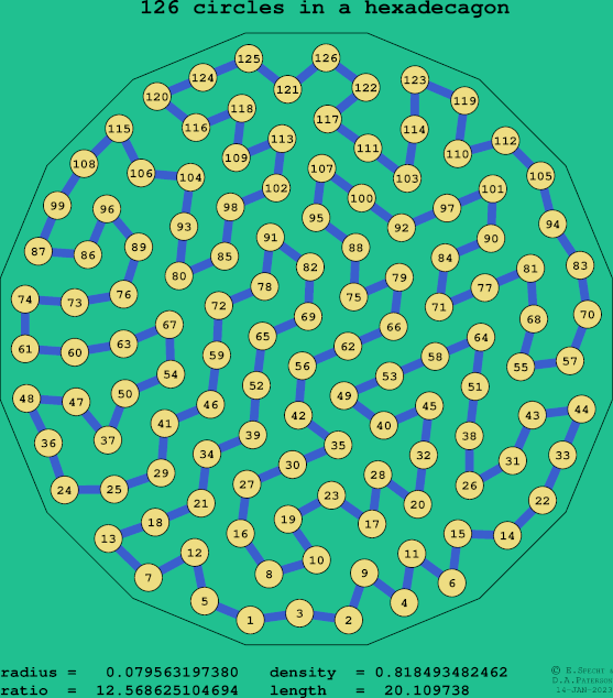 126 circles in a regular hexadecagon