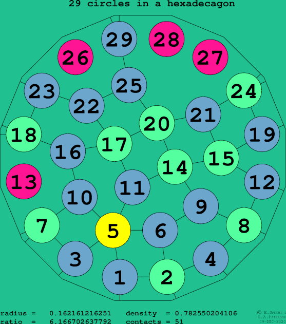 29 circles in a regular hexadecagon