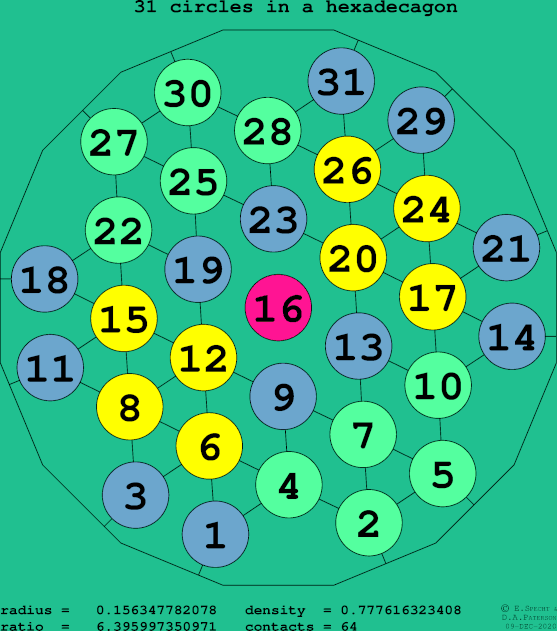 31 circles in a regular hexadecagon