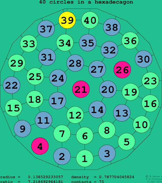 40 circles in a regular hexadecagon