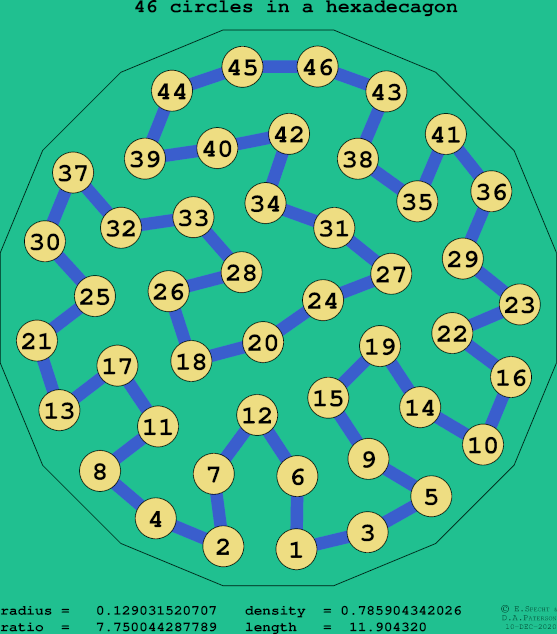 46 circles in a regular hexadecagon