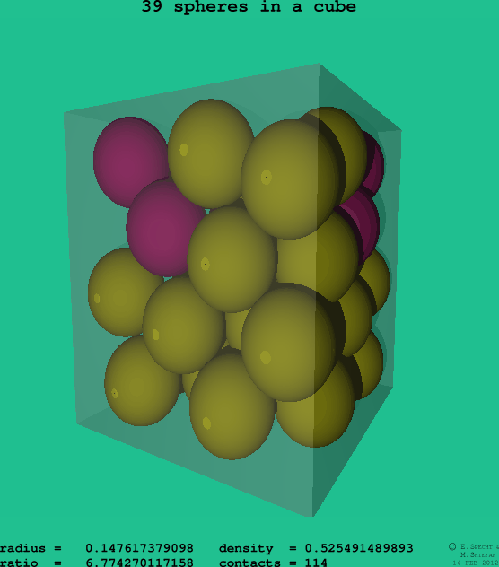 39 spheres in a cube